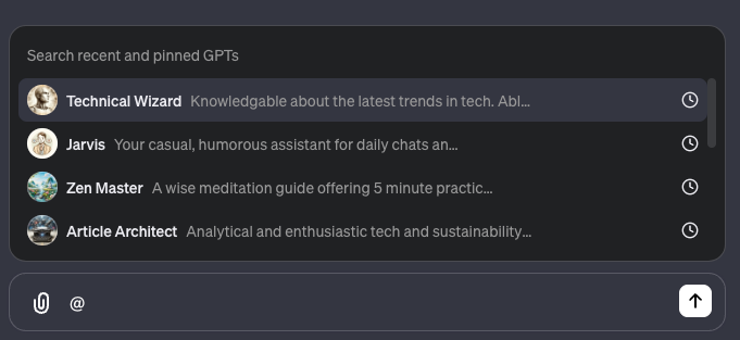 Tagging custom GPTs for interaction