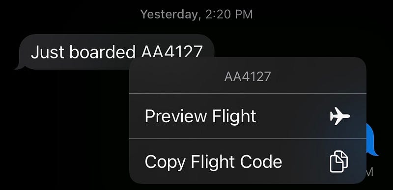 Flight details displayed on iPhone