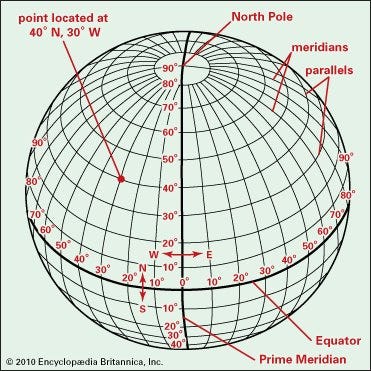 Diagram of latitude and longitude lines