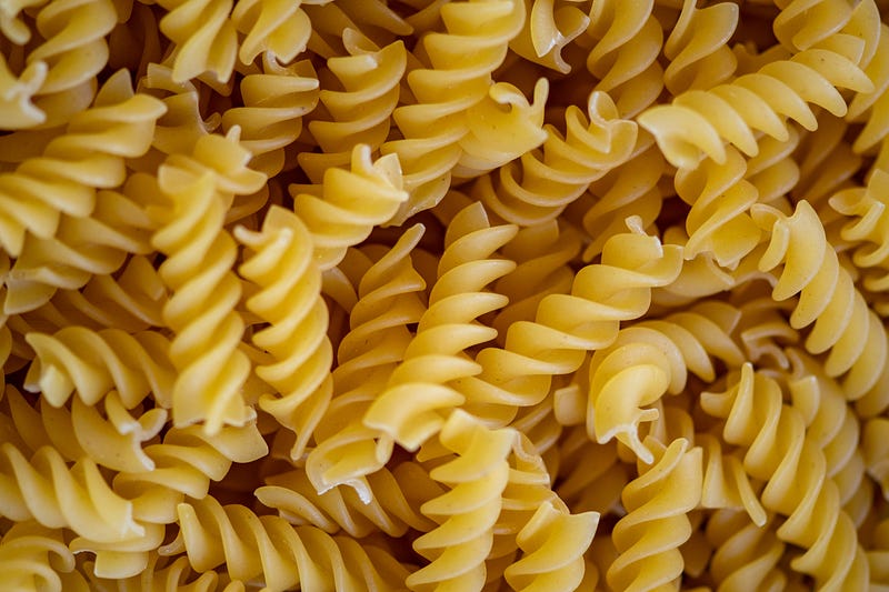 Fusilli pasta showcasing its spiral shape