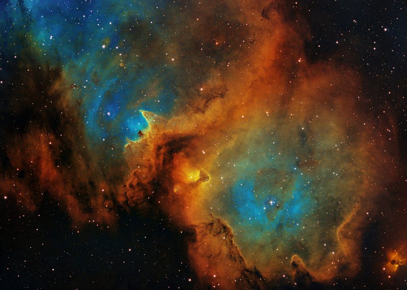 A bright emission nebula in the night sky