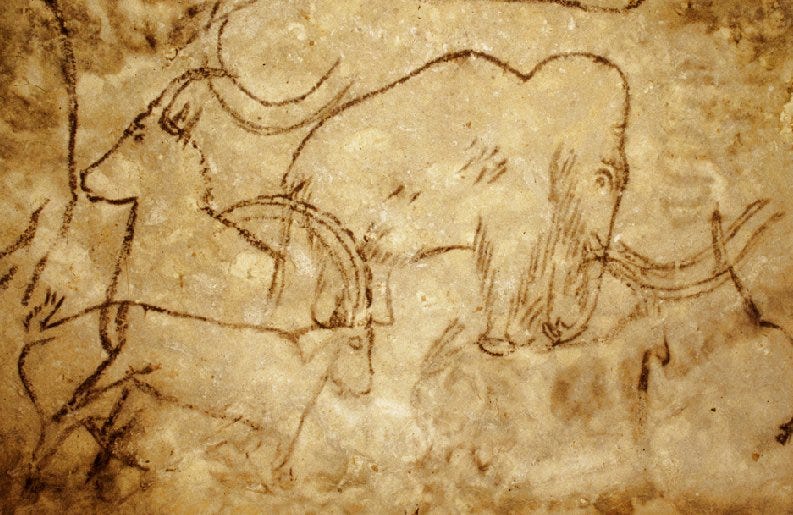 Cave art depicting woolly mammoths