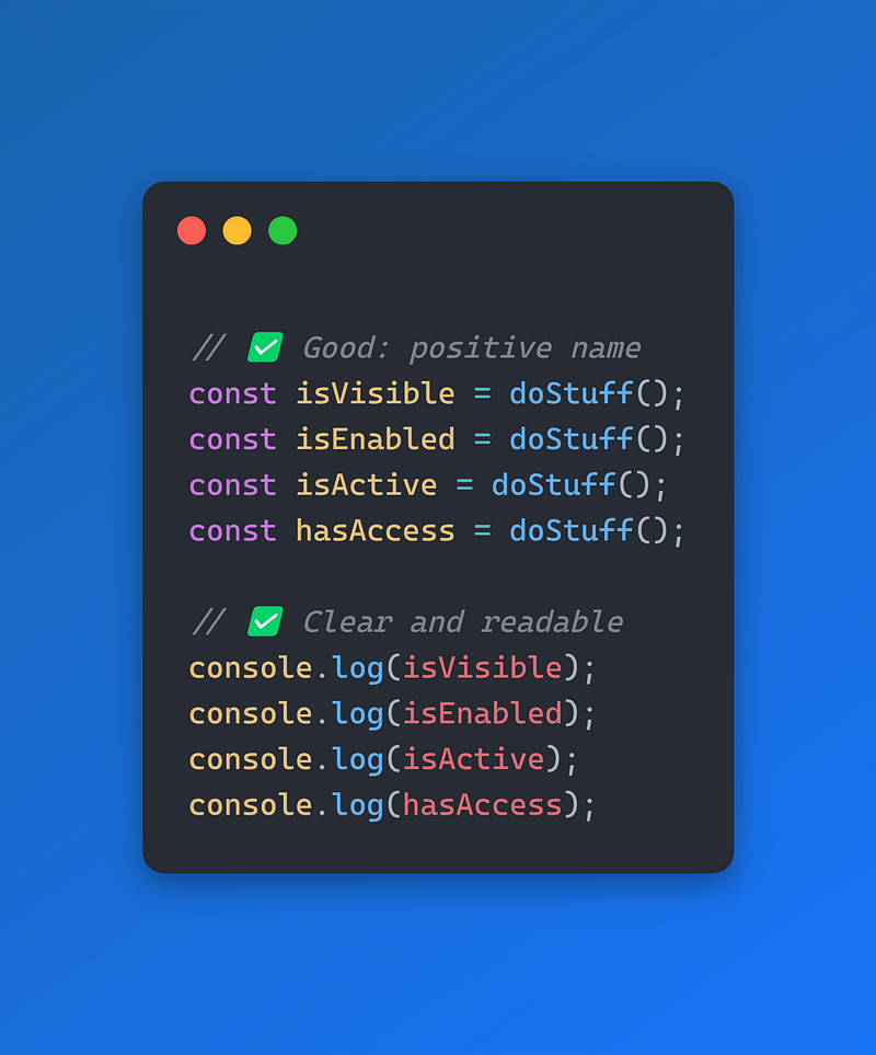 Code example illustrating control flow negation