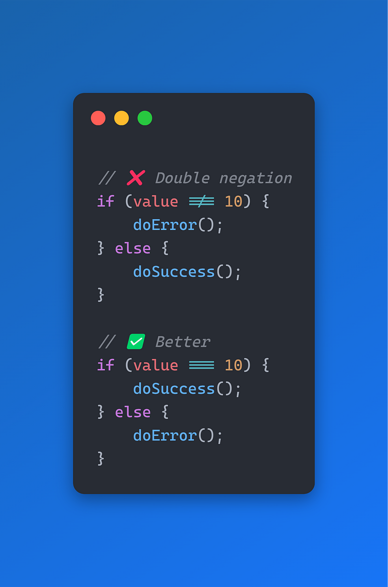 Code example showing simplified conditions