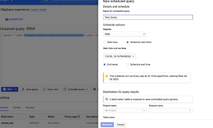 Scheduling Queries with Data Transfer Service