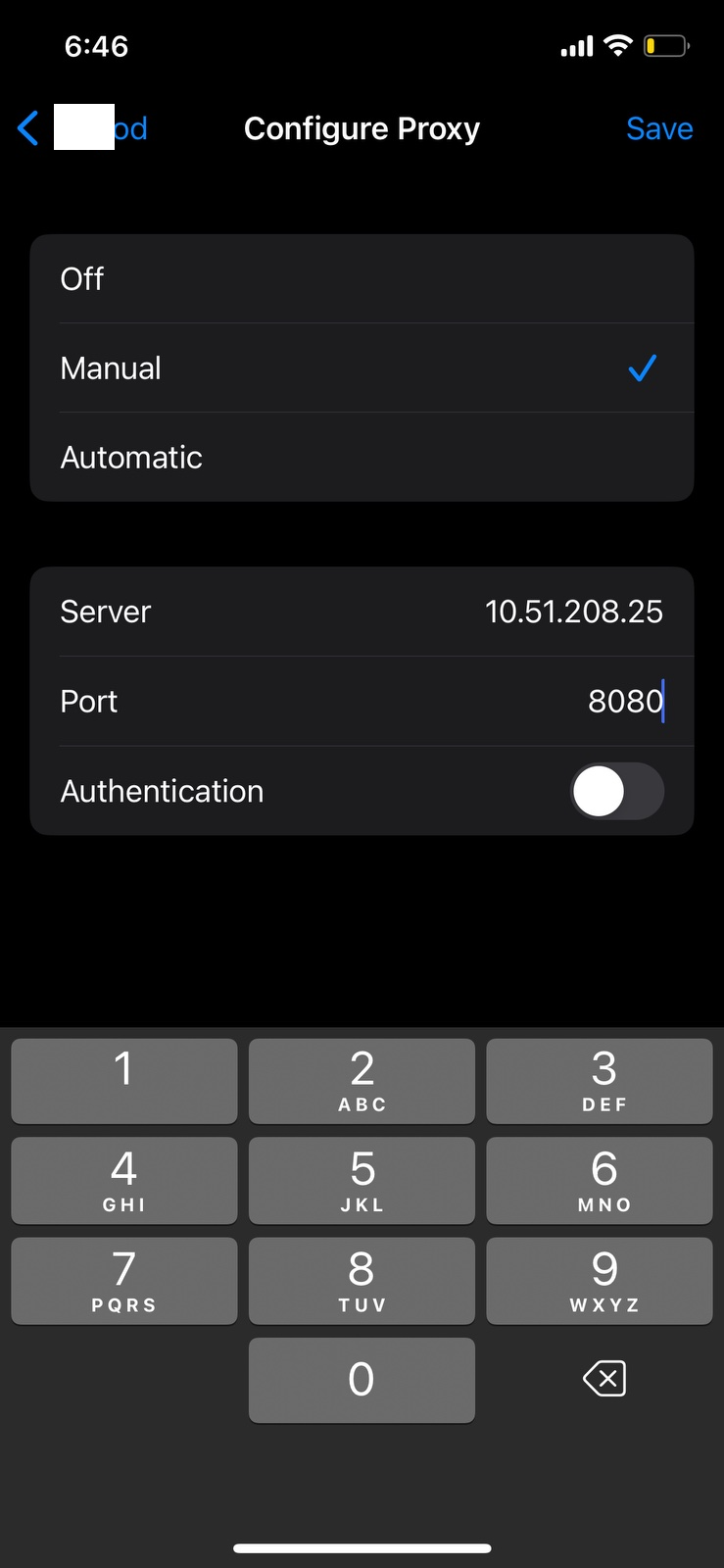 Configuring proxy settings on mobile device