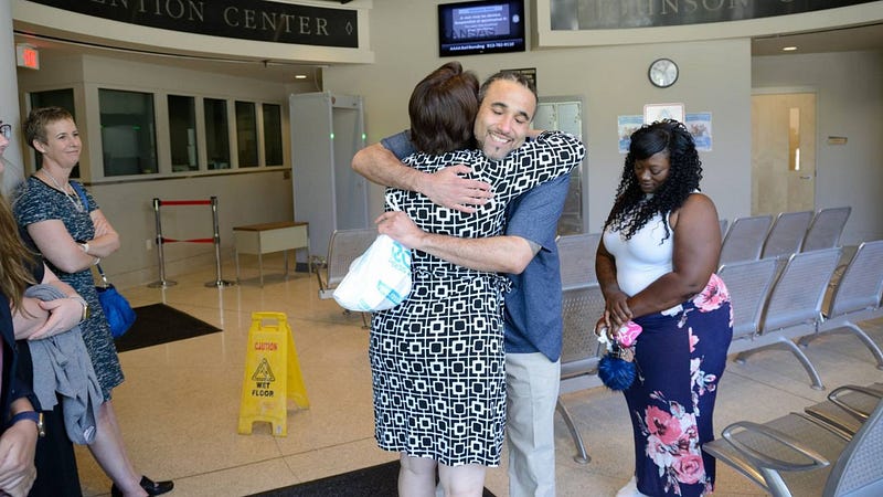 Richard Jones celebrating his release with family