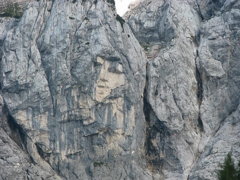 A rock formation in Slovenia that resembles a face.