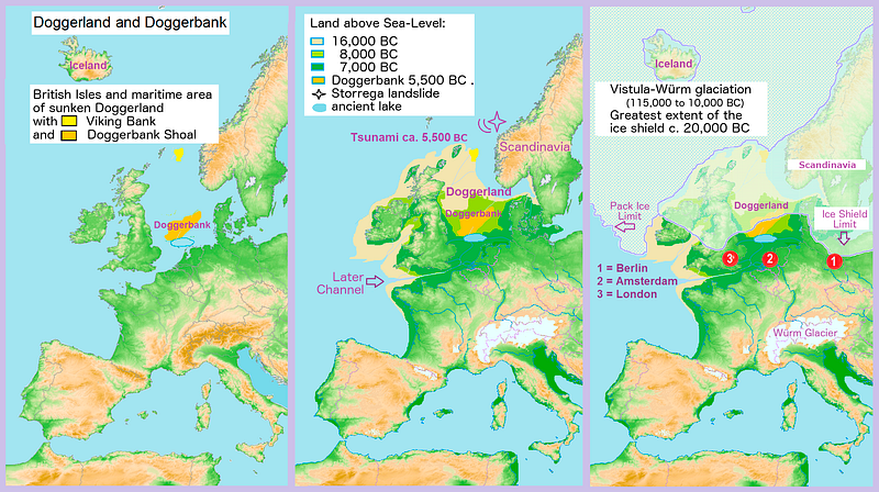 Historical map depicting the changes in Doggerland