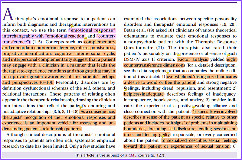 Emotional responses in psychotherapy